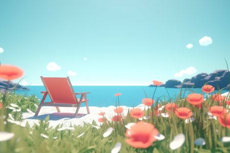 3D Render of a Summer Themed Background Landscapeの素材