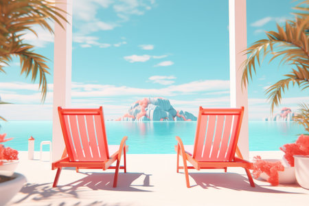 3D Render of a Summer Themed Background Landscapeの素材