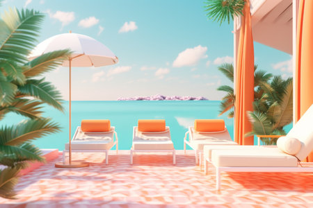 3D Render of a Summer Themed Background Landscapeの素材