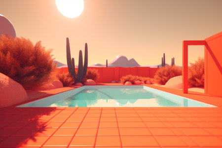 3D Render of a Summer Themed Background Landscapeの素材