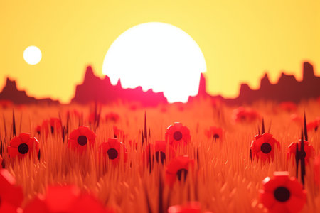 3D Render of a Summer Themed Background Landscapeの素材