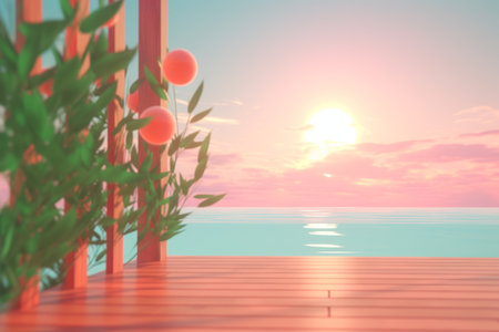 3D Render of a Summer Themed Background Landscapeの素材