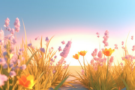 3D Render of a Summer Themed Background Landscapeの素材