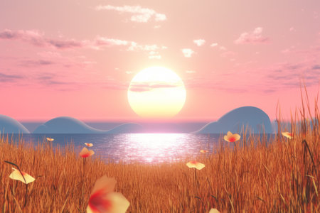 3D Render of a Summer Themed Background Landscapeの素材