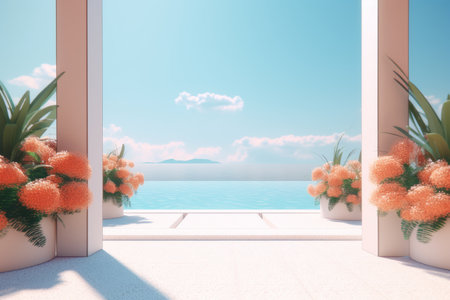 3D Render of a Summer Themed Background Landscapeの素材