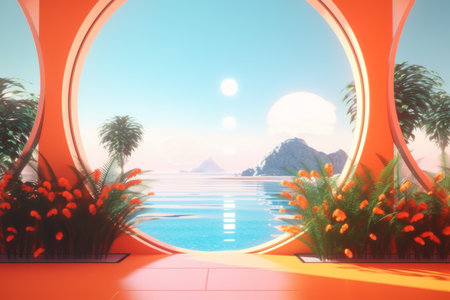 3D Render of a Futuristic Summer Beachscapeの素材