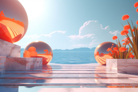 3D Render of a Futuristic Summer Beachscapeの素材
