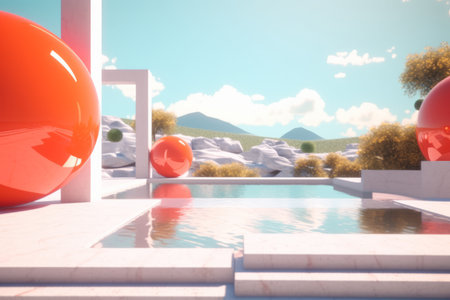 3D Render of a Futuristic Summer Beachscapeの素材