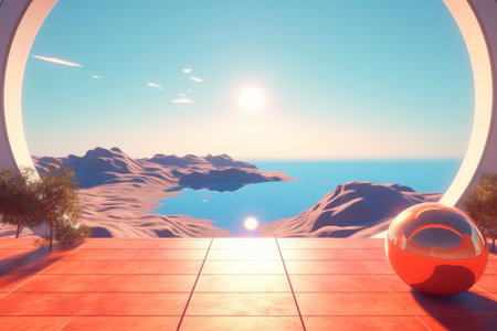 3D Render of a Futuristic Summer Beachscapeの素材