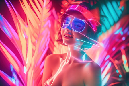 Double Exposure Summer Themed Portrait of a Womanの素材