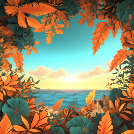 Summer Themed Lush Fractal Design Backgroundの素材