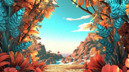 Summer Themed Lush Fractal Design Backgroundの素材