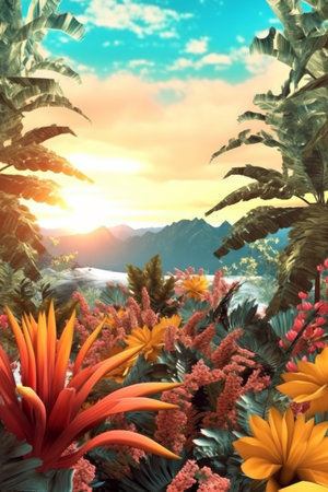 Summer Themed Lush Fractal Design Backgroundの素材