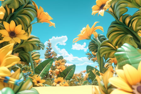 Summer Themed Lush Fractal Design Backgroundの素材