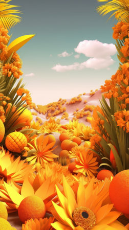 Summer Themed Lush Fractal Design Backgroundの素材