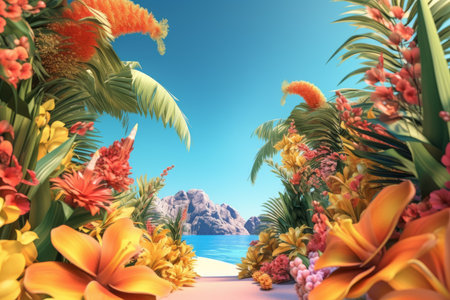 Summer Themed Lush Fractal Design Backgroundの素材