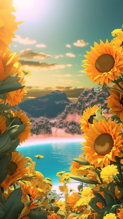Summer Themed Lush Fractal Design Backgroundの素材