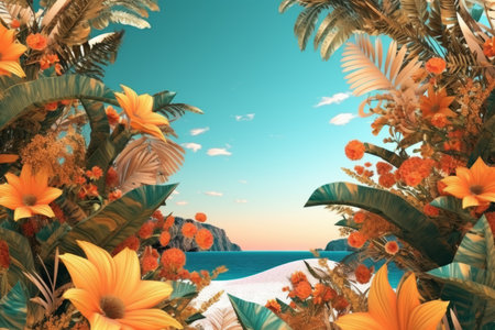 Summer Themed Lush Fractal Design Backgroundの素材