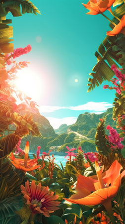 Summer Themed Lush Fractal Design Backgroundの素材