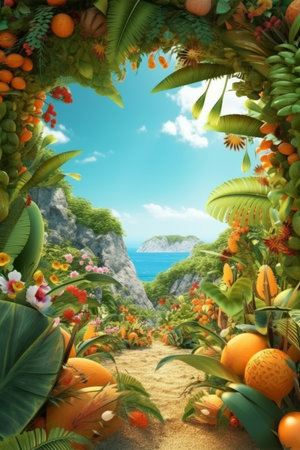 Summer Themed Lush Fractal Design Backgroundの素材