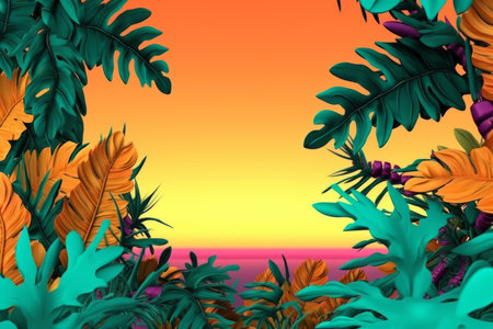 Summer Themed Lush Fractal Design Backgroundの素材