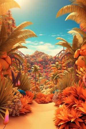 Summer Themed Lush Fractal Design Backgroundの素材