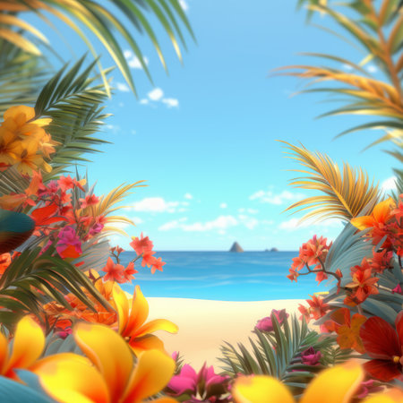 Summer Themed Lush Fractal Design Backgroundの素材