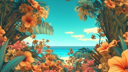 Summer Themed Lush Fractal Design Backgroundの素材