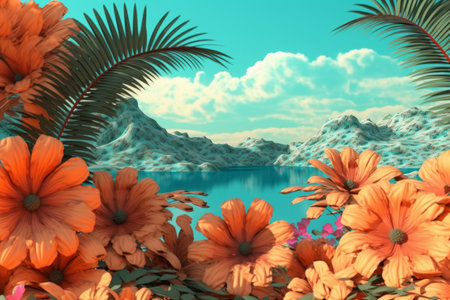 Summer Themed Lush Fractal Design Backgroundの素材