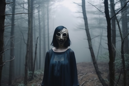 Masked Mysterious Woman in a Forestの素材