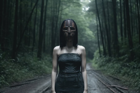Masked Mysterious Woman in a Forestの素材