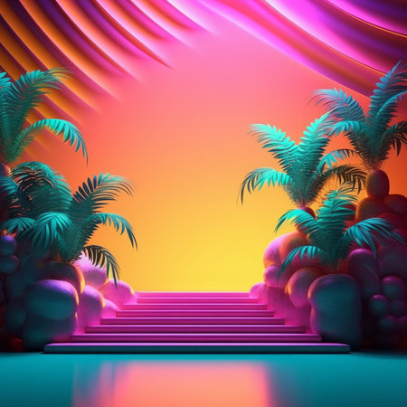 Glowing Tropical Themed 3D Abstract Backgroundの素材