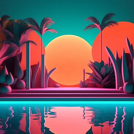 Glowing Tropical Themed 3D Abstract Backgroundの素材