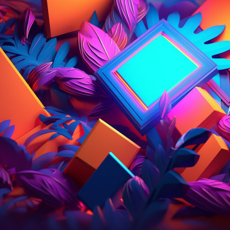 Glowing Tropical Themed 3D Abstract Backgroundの素材