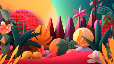 Vibrant Summer Themed 3D Abstract Backgroundの素材