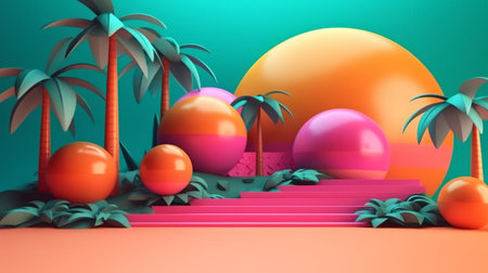 Vibrant Summer Themed 3D Abstract Backgroundの素材