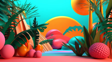 Vibrant Summer Themed 3D Abstract Backgroundの素材