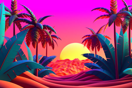 Vibrant Summer Themed 3D Abstract Backgroundの素材