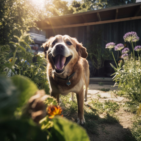 Golden Retriever dog in the garden. Selective focus.の素材