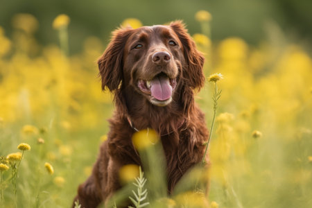 Portrait of a beautiful Irish Setter dog outdoors in the nature.の素材