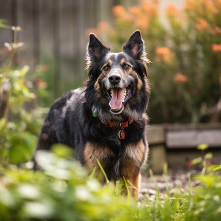 German shepherd dog in the garden in summer. Selective focus.の素材