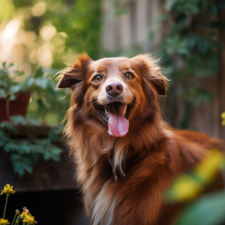 Portrait of Nova Scotia Duck Tolling Retriever in the gardenの素材