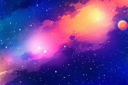 Cosmic Gradient Galaxy Horizon Picturesque Starry Planetary Universe Graphic Illustrationの素材