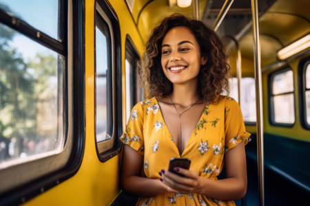 Portrait of a CIty Woman Smiling with Her Smartphoneの素材