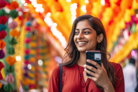 Portrait of a CIty Woman Smiling with Her Smartphoneの素材
