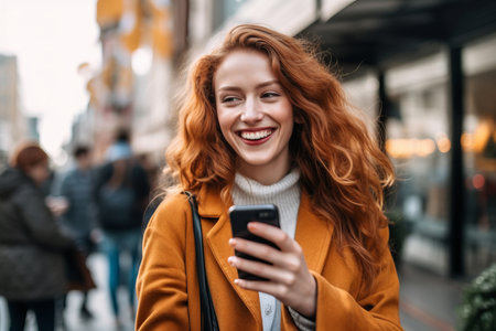 Portrait of a CIty Woman Smiling with Her Smartphoneの素材