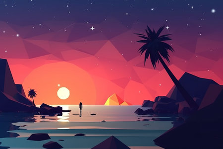 Low-Poly Twilight Beachscape Backgroundの素材