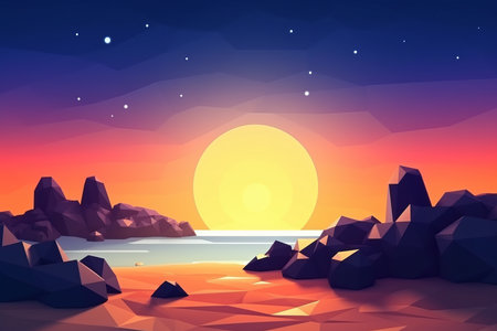 Low-Poly Twilight Beachscape Backgroundの素材