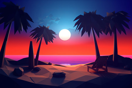 Low-Poly Summer Night Beachscapeの素材