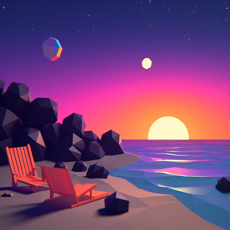 Low-Poly Summer Night Beachscapeの素材